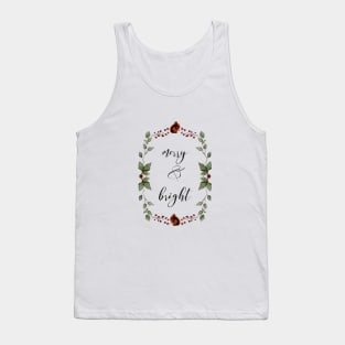 Holiday Wreath Red Squirrels and Red Berries- Merry and Bright- Happy Quote Tank Top